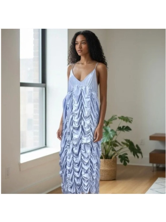 Ester Manas Dresses & Skirts - Ester Manas Periwinkle One Size Spaghetti Straps Ruched Stretch Midi Dress OS
